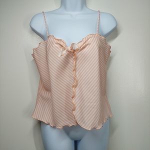 Vintage Lily of France Coral and White Striped Camisole with Frills Medium EUC